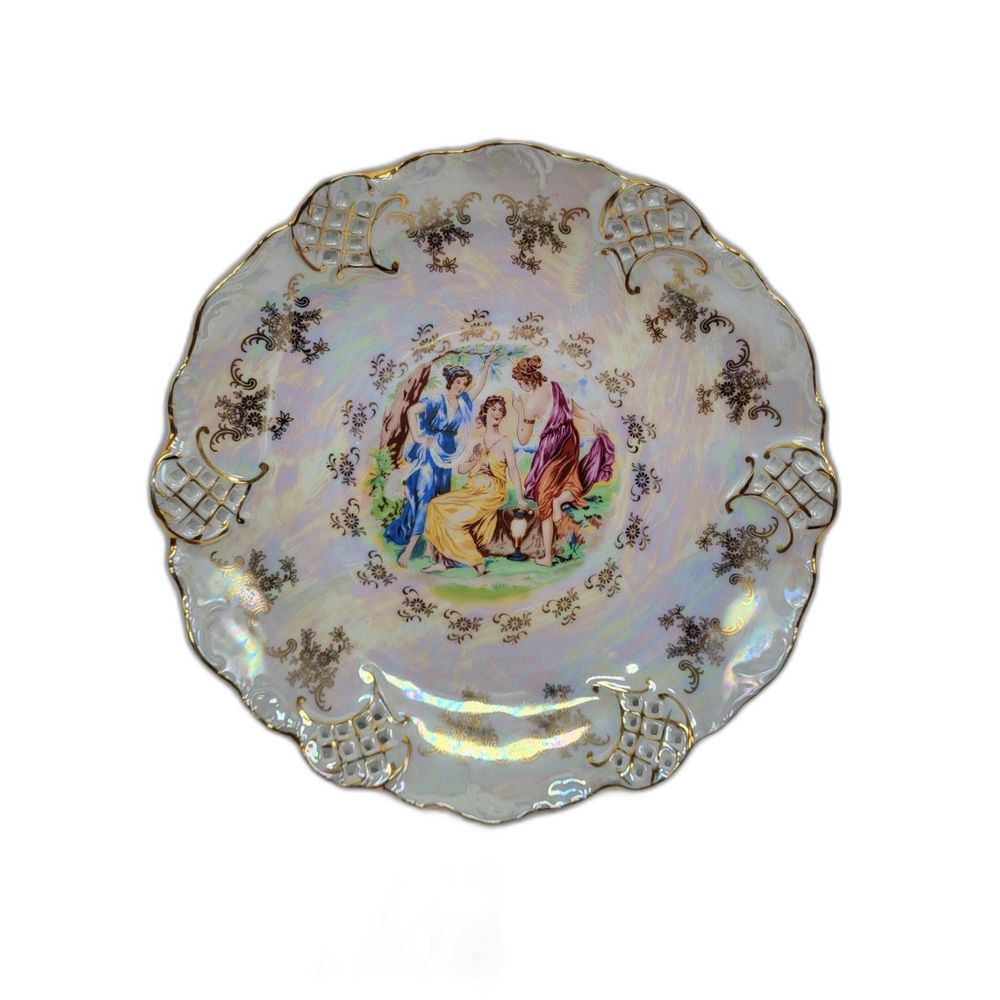 Vintage Three Fates Goddesses Pedestal Bowl/Plate